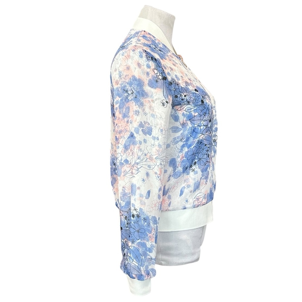 Candies Blue & White Floral Crochet Lace Reversible Bomber Jacket - Size Medium - Picture 5 of 14